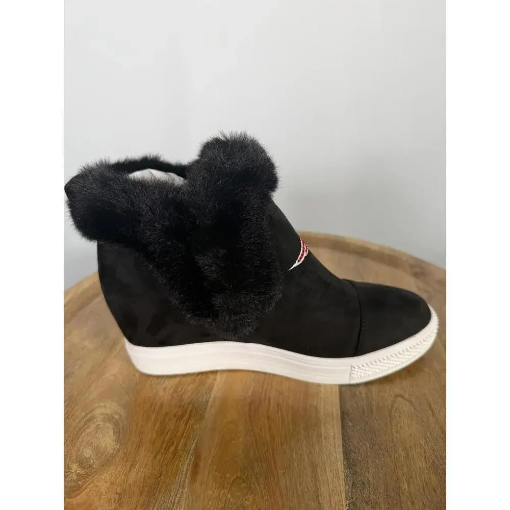 New England Patriots Faux Fur Wedge Sneaker Boot Black US 8 / EU 39 NWB - Picture 7 of 9